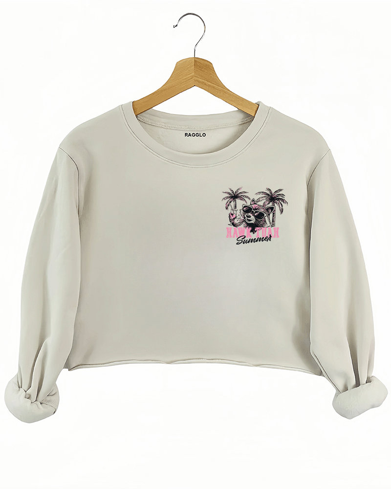 Hawk Tuah Feral Girl Crop Sweatshirt