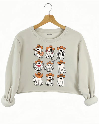 Cowboy Ghost Halloween Crop Sweatshirt