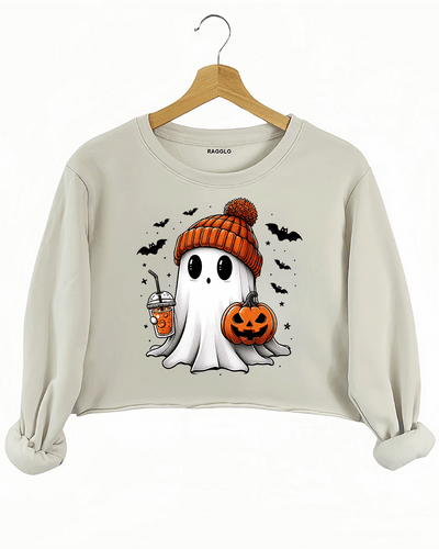 Cute Ghost Pumpkin Crop Sweatshirt