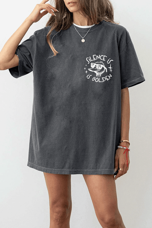 Ragglo dark gray women's T-Shirt front featuring a cool duck with sunglasses and the text 'Silence is Golden' in a humorous graphic design.