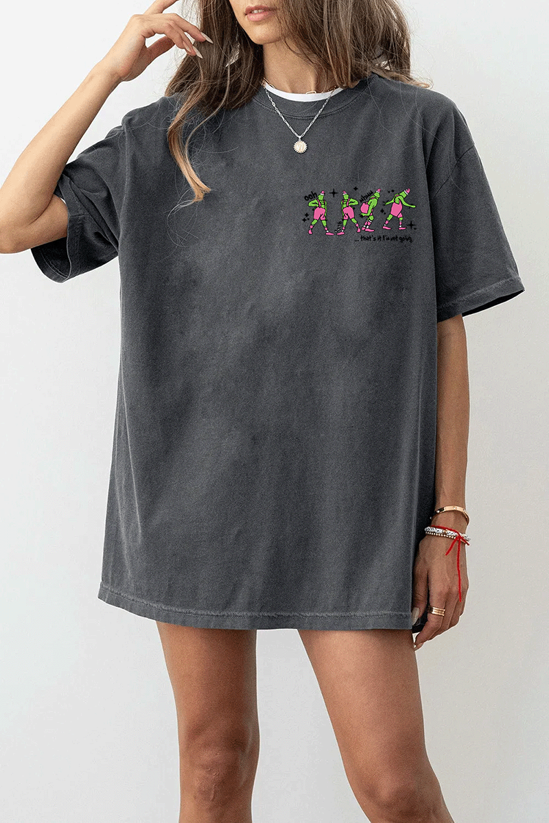 Ragglo dark gray women's T-Shirt front featuring three Grinch characters with Santa hats and the text 'Oh, That’s It I’m Trippin'' in a funny Christmas graphic design.